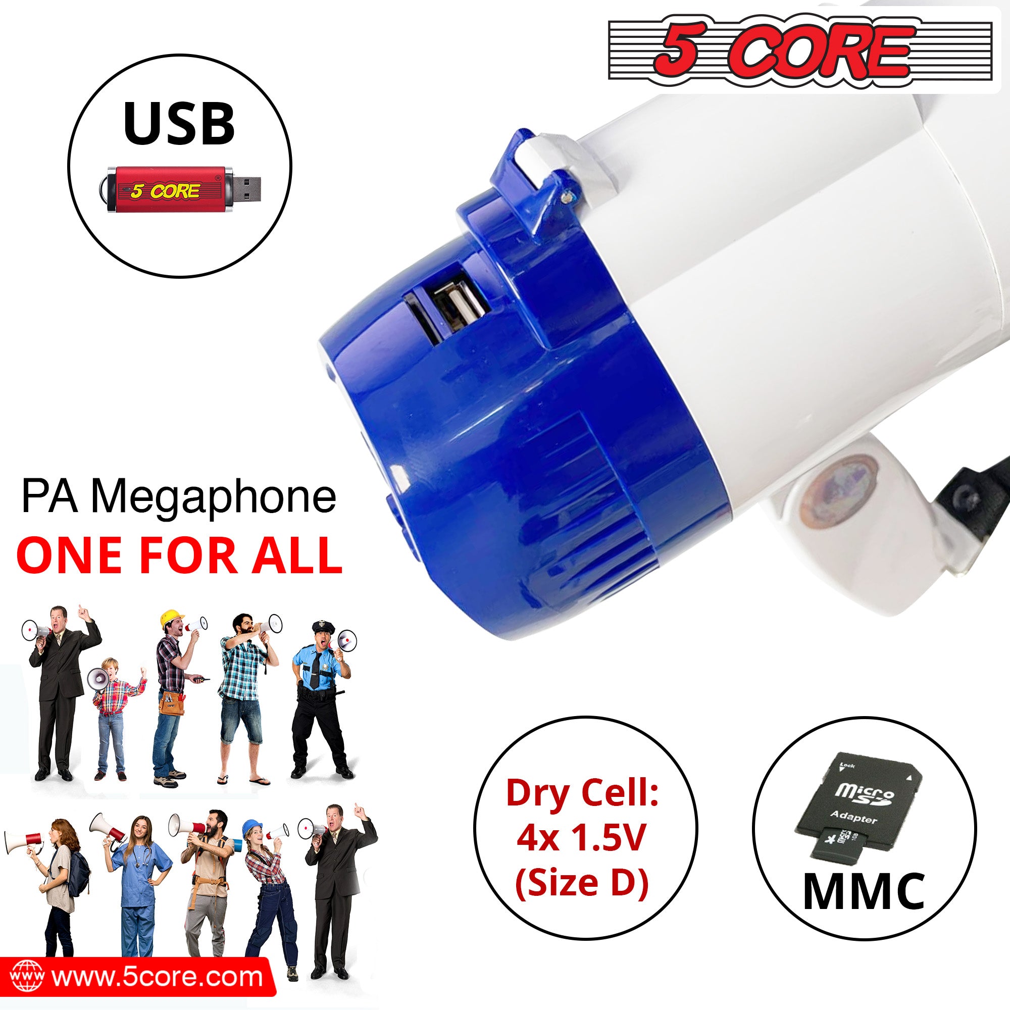 5Core Megaphone Bullhorn Voice Recording Siren Blow Horn Hand Held Loudhailer 8R 5 5Core Megaphone Bullhorn Voice Recording Siren Blow Horn Hand Held Loudhailer 8R