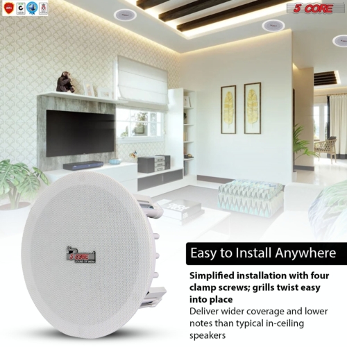 5 Core 6 Pieces 6.5 Inch Ceiling Speaker Wired Waterproof in Ceiling/in Wall Mounted CL 6.5-12 2W 6PCS