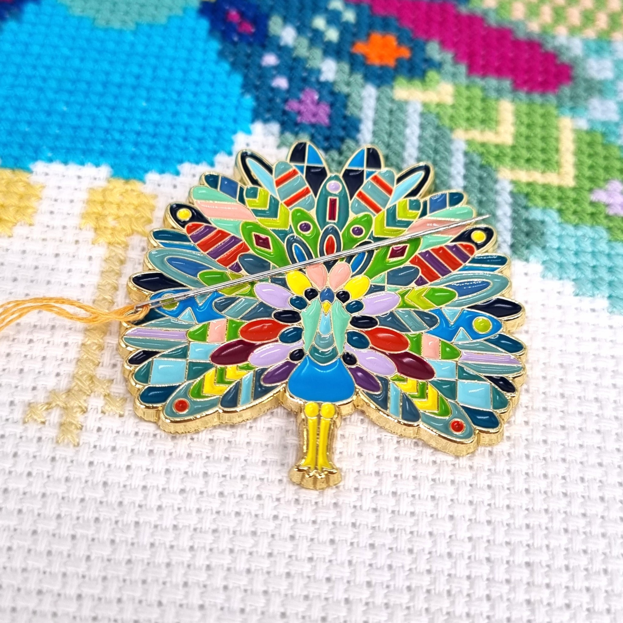 Mandala Peacock Needle Minder for Cross Stitch Meloca Designs Needle Nanny Holder Quilting Magnetic Needlepoint Sewing Embroidery Haberdashery Accessories Gift for Adults Cropped