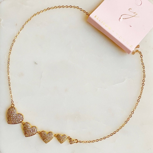 Five Hearts Side Hanging Necklace