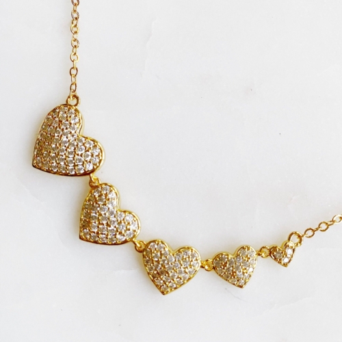 Five Hearts Side Hanging Necklace