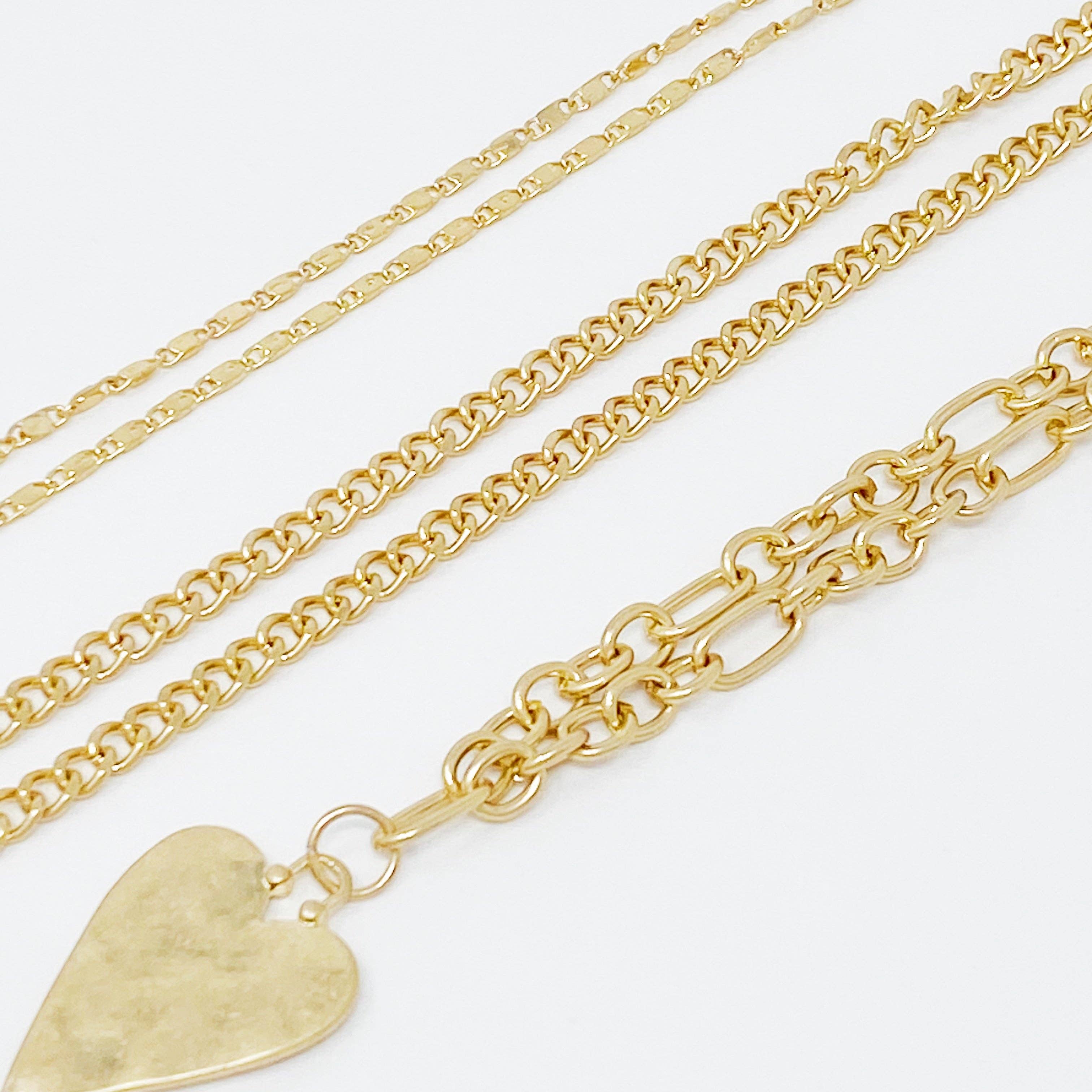Heart Charm Layered Chain Necklace Set Of 3 3 Heart Charm Layered Chain Necklace Set Of 3