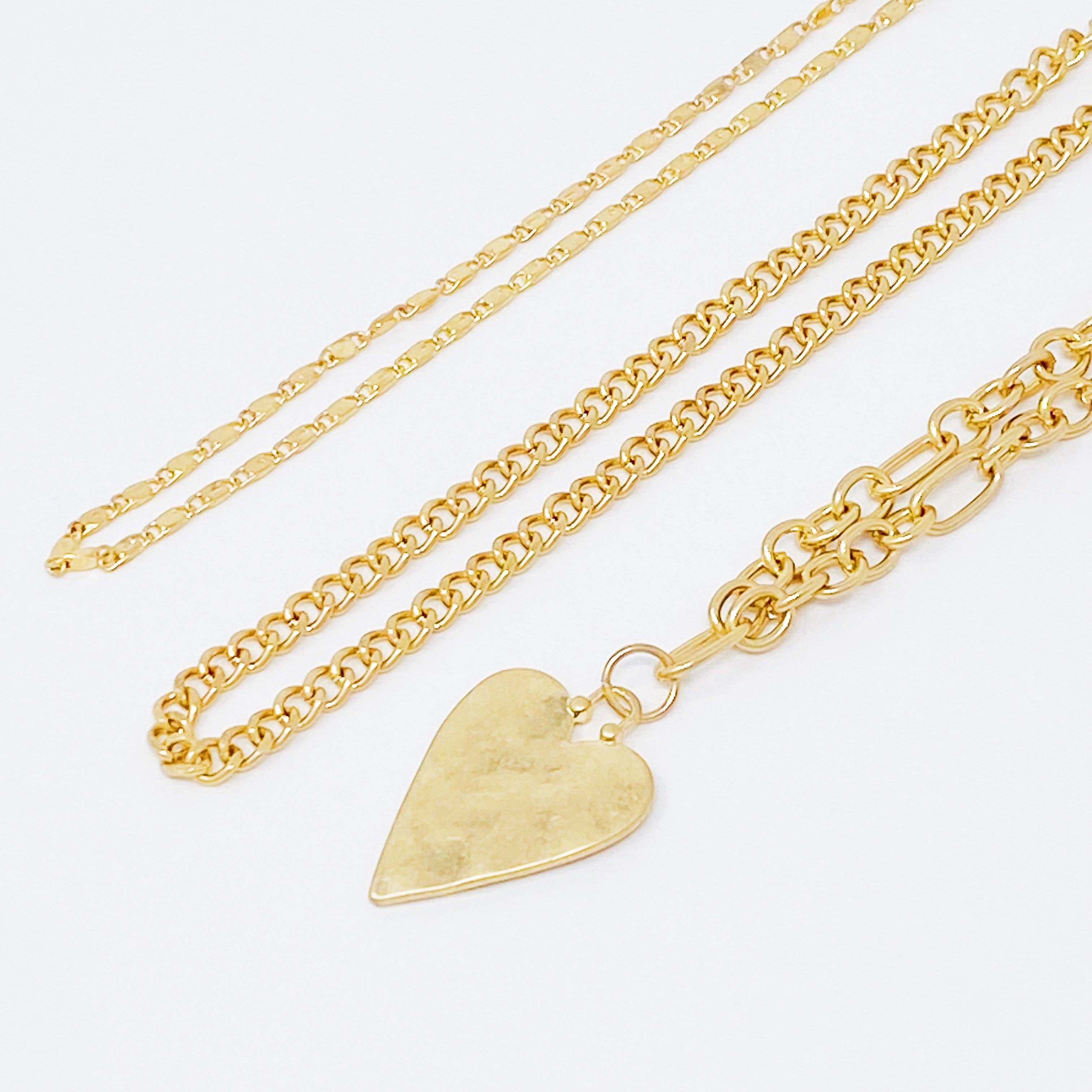 Heart Charm Layered Chain Necklace Set Of 3 2 Heart Charm Layered Chain Necklace Set Of 3