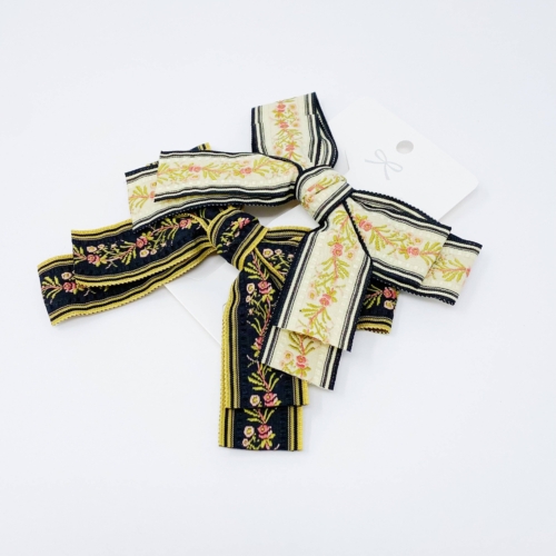 Parisian Embroidered Bow Barrette Set
