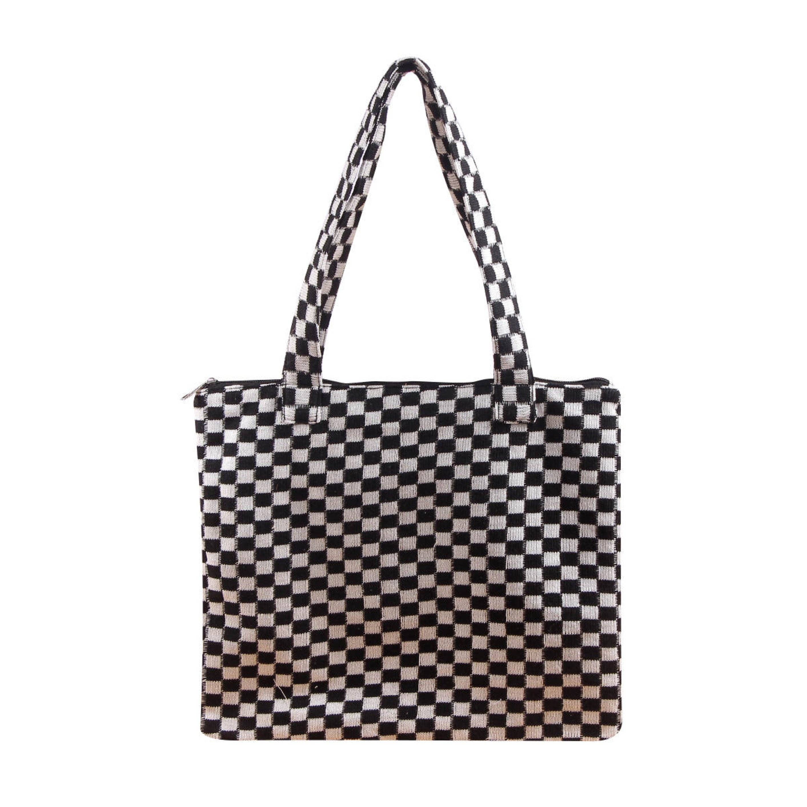 Check Yourself Zipped Tote Bag, Black 1 Check Yourself Zipped Tote Bag, Black