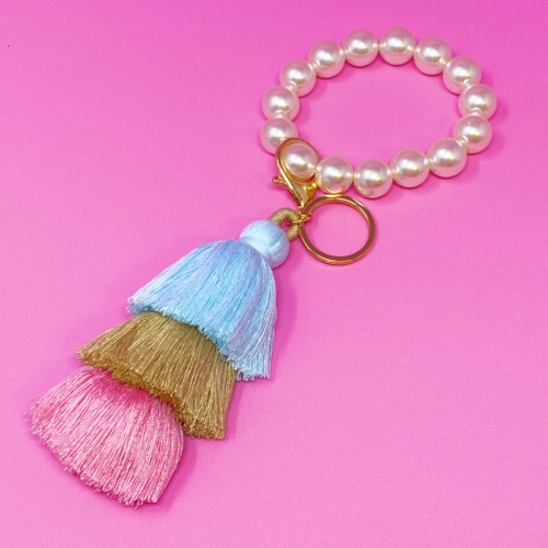 Classy Girl Pearl Tassel Key Chain, Mint/Pink