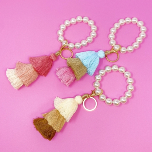Classy Girl Pearl Tassel Key Chain, Mint/Pink