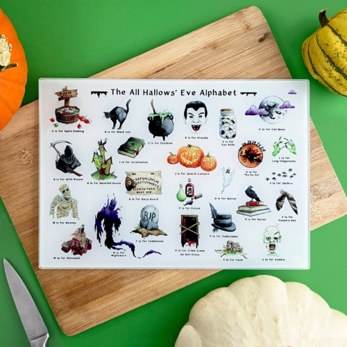 The Halloween Alphabet Glass Cutting Board