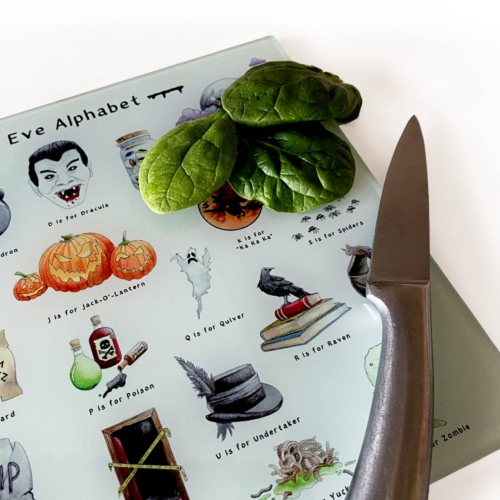 The Halloween Alphabet Glass Cutting Board