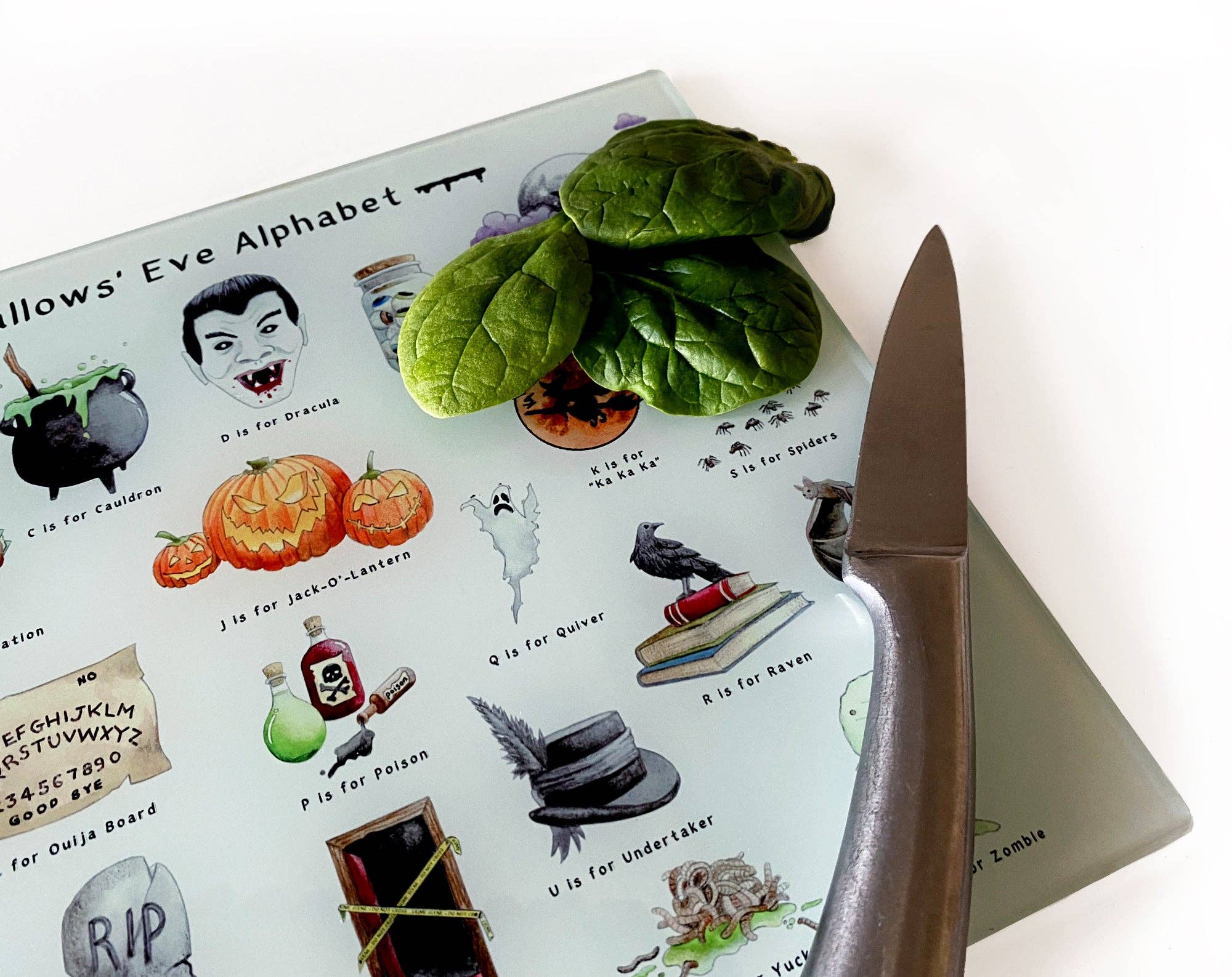 The Halloween Alphabet Glass Cutting Board 3 The Halloween Alphabet Glass Cutting Board