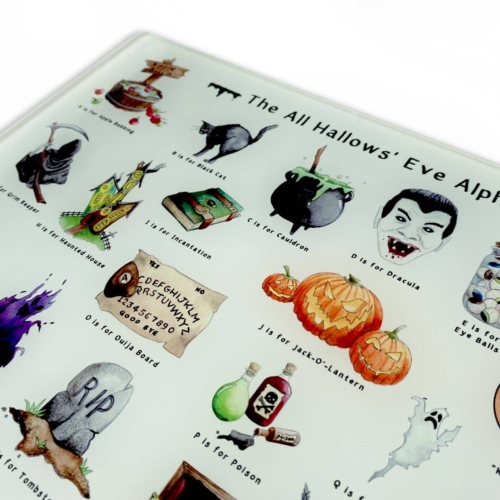 The Halloween Alphabet Glass Cutting Board