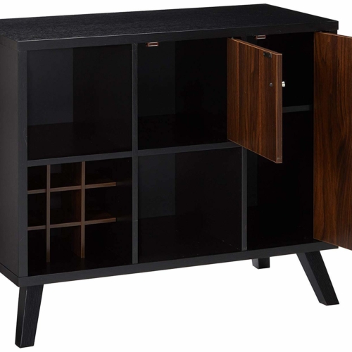DunaWest Wooden Wine Bar Storage Cabinet with 2 door cabinet and Storage Cubes, Black And Brown