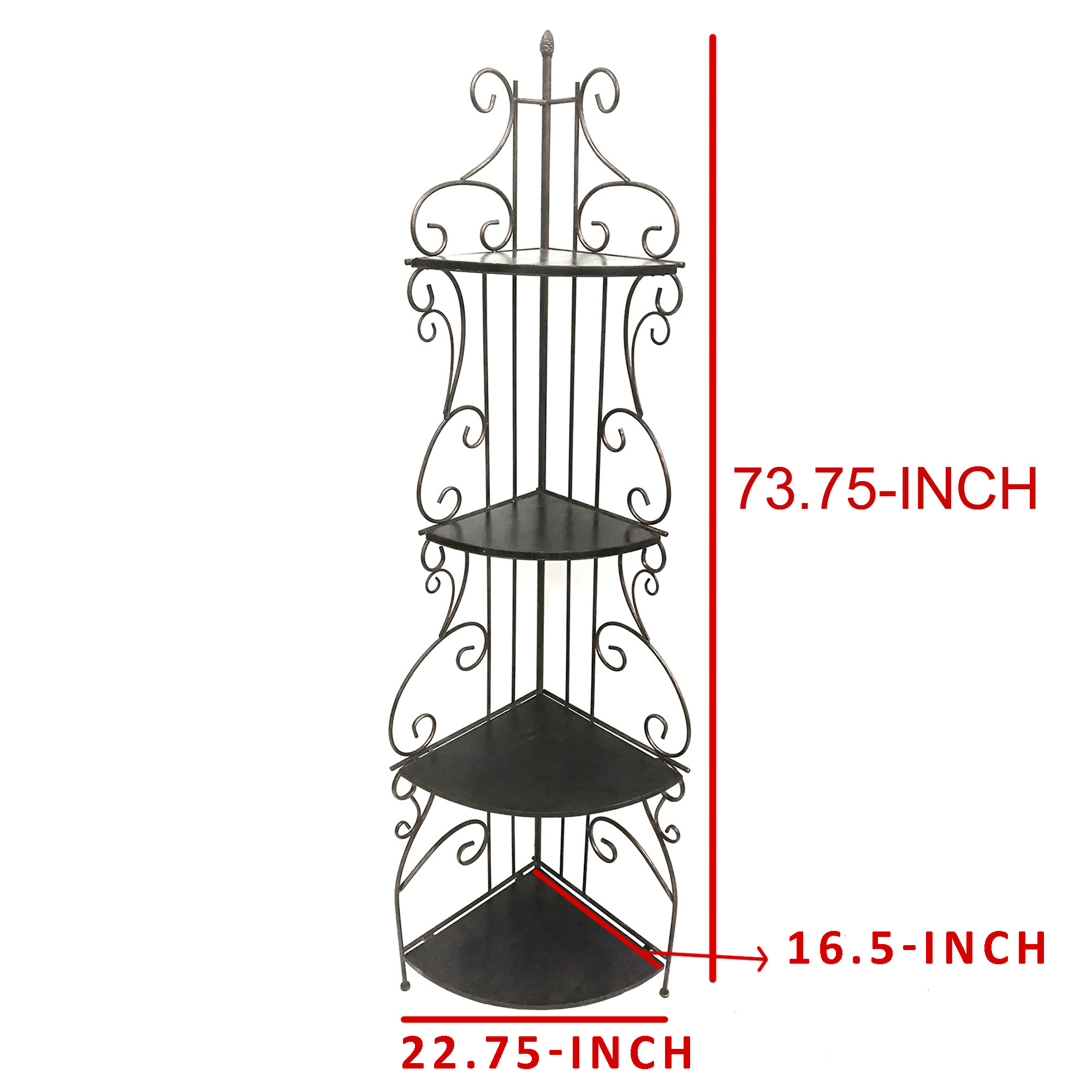 Scrollwork Design Metal Corner Bookcase with 4 Shelves, Brown 5 Scrollwork Design Metal Corner Bookcase with 4 Shelves, Brown