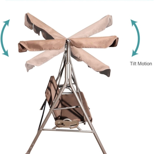 Durable Outdoor 2-Seat Swing with Teapoy Weather Resistant Canopy Powder Coated Steel Frame Swinging Hammock with Removable Cushion for Patio