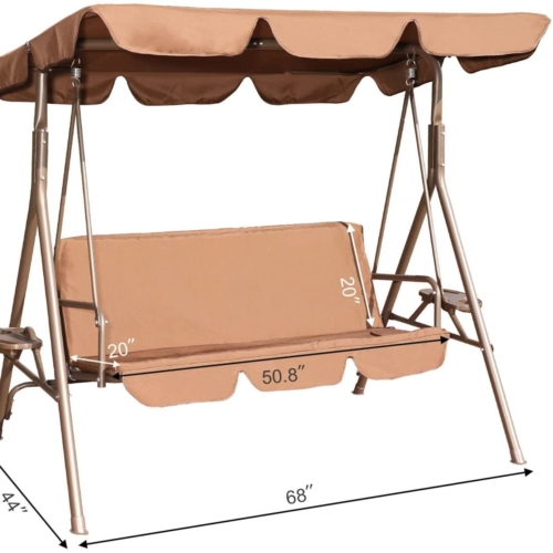 Durable Outdoor 2-Seat Swing with Teapoy Weather Resistant Canopy Powder Coated Steel Frame Swinging Hammock with Removable Cushion for Patio