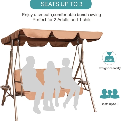 Durable Outdoor 2-Seat Swing with Teapoy Weather Resistant Canopy Powder Coated Steel Frame Swinging Hammock with Removable Cushion for Patio