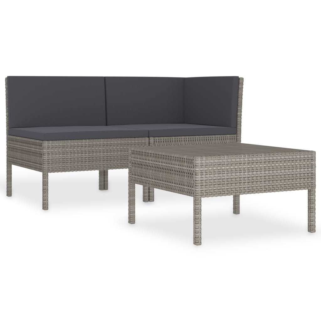 3 Piece Garden Lounge Set with Cushions Poly Rattan Gray 2 3 Piece Garden Lounge Set with Cushions Poly Rattan Gray