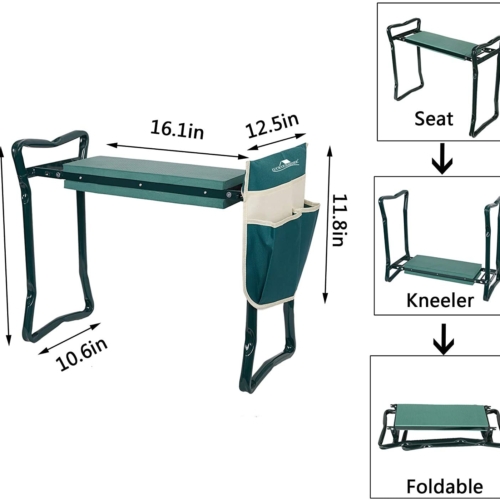 Bosonshop Garden Kneeler & Seat Folding Multi-Functional Steel Garden Stool with Tool Bag EVA Kneeling Pad