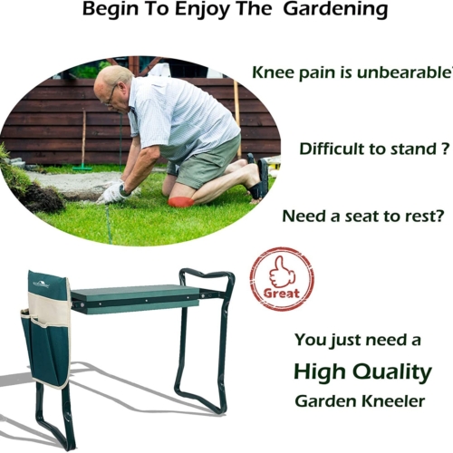 Bosonshop Garden Kneeler & Seat Folding Multi-Functional Steel Garden Stool with Tool Bag EVA Kneeling Pad
