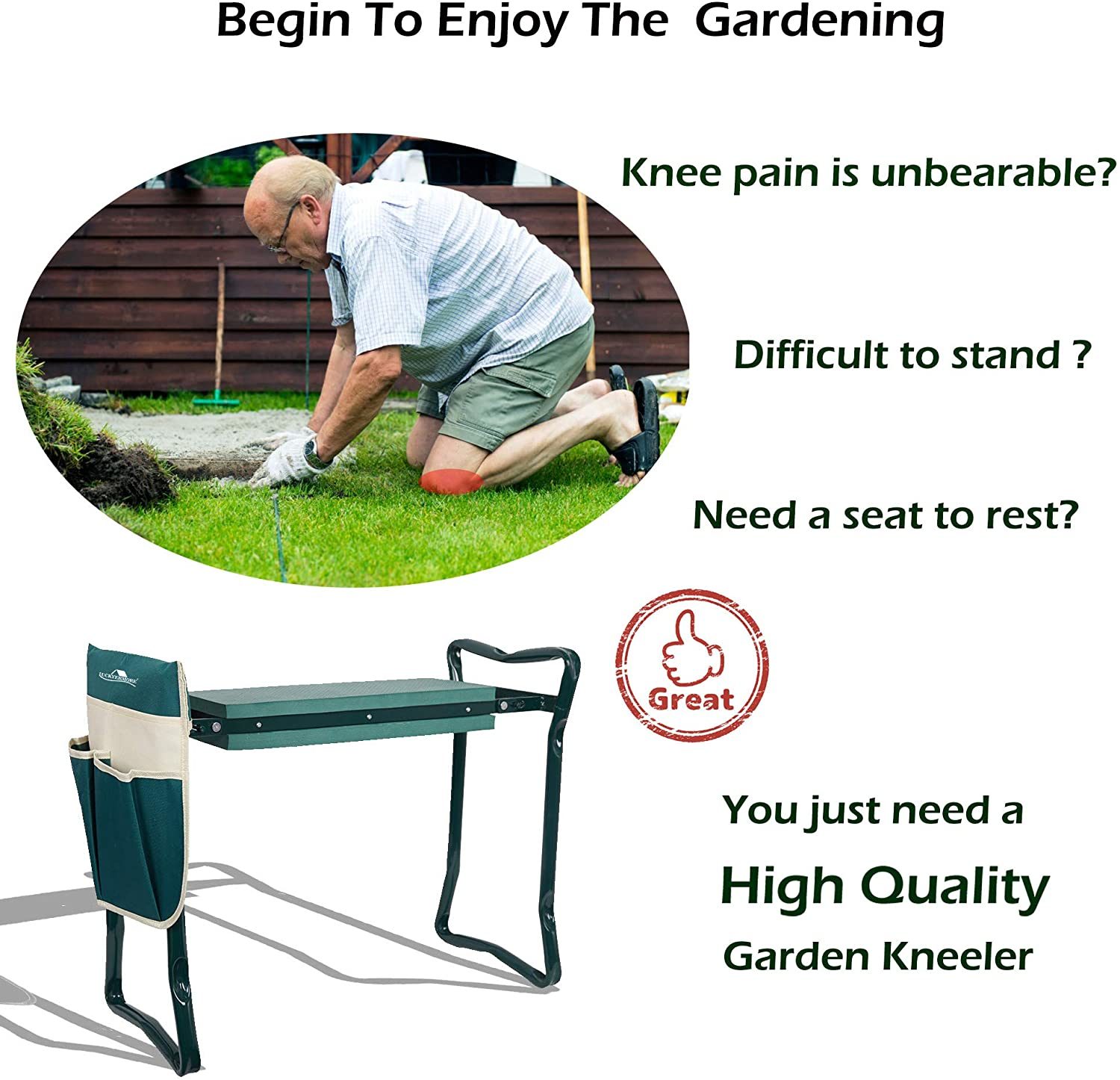 Bosonshop Garden Kneeler & Seat Folding Multi-Functional Steel Garden Stool with Tool Bag EVA Kneeling Pad 5 Bosonshop Garden Kneeler & Seat Folding Multi-Functional Steel Garden Stool with Tool Bag EVA Kneeling Pad