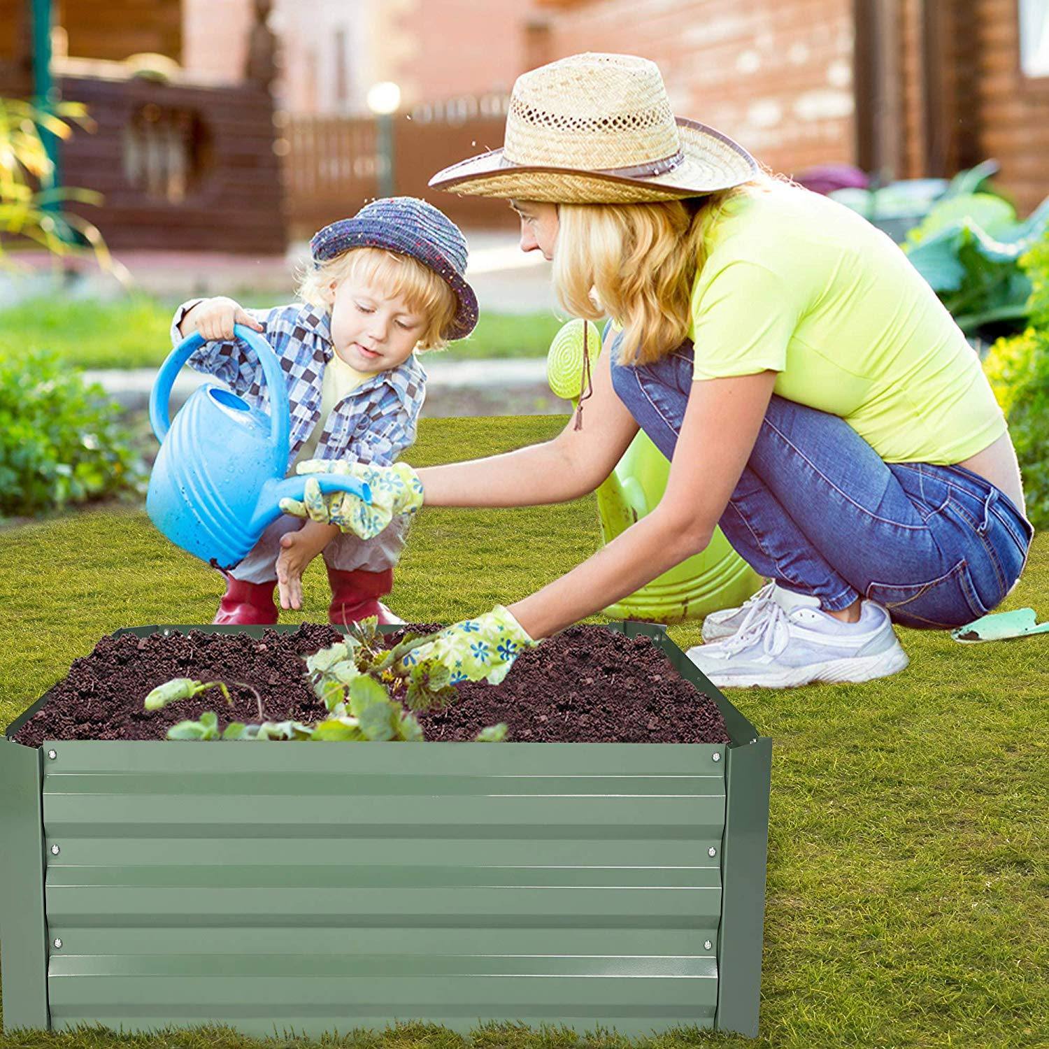 Bosonshop Raised Garden Bed Steel Planter Box Galvanized Anti-Rust Coating Planting Vegetables Herbs and Flowers for Outdoor, Square 3 Bosonshop Raised Garden Bed Steel Planter Box Galvanized Anti-Rust Coating Planting Vegetables Herbs and Flowers for Outdoor, Square