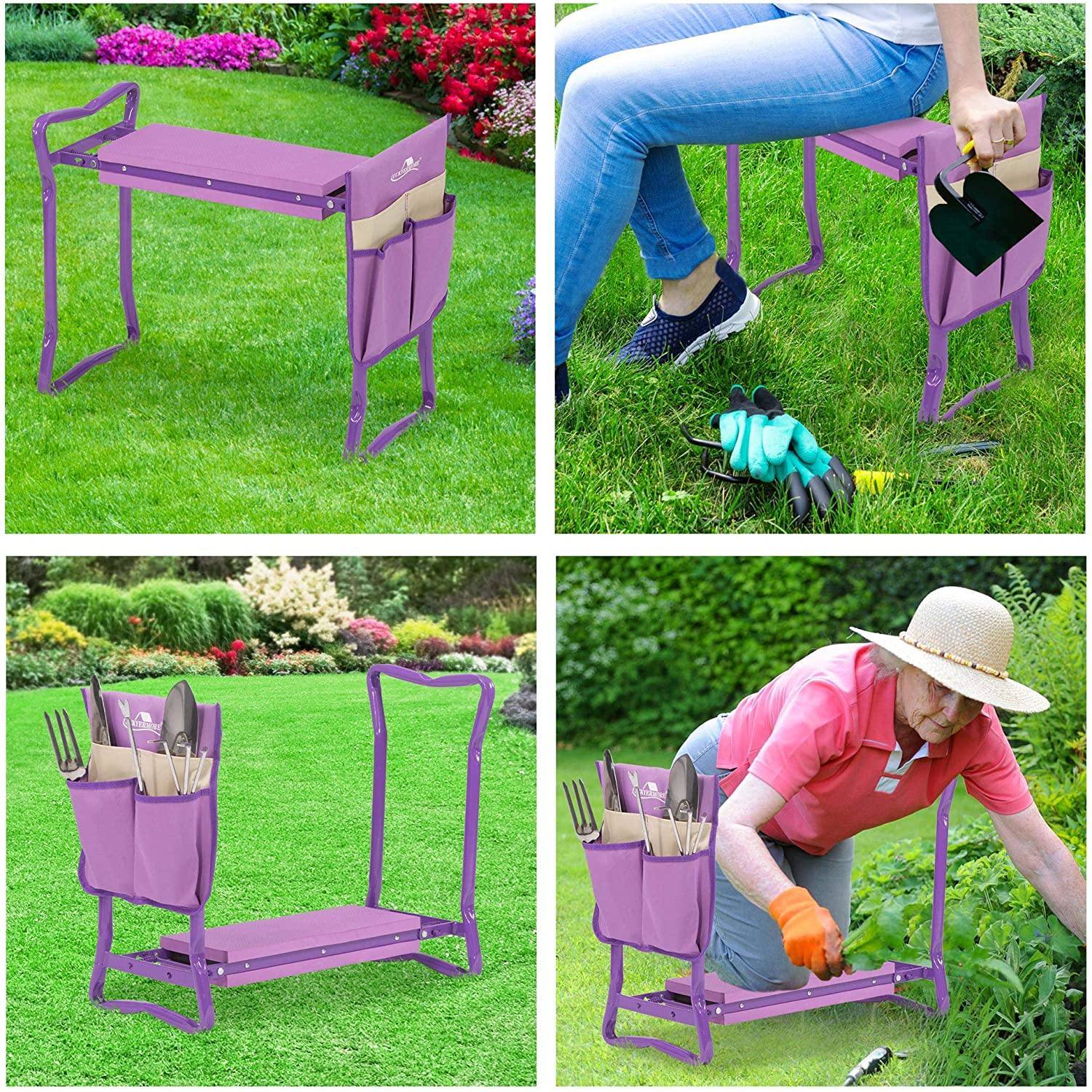Bosonshop Garden Kneeler and Seat Folding Kneeling Bench Stool with Tool Pouches Soft EVA Foam for Gardening, Purple 3 Bosonshop Garden Kneeler and Seat Folding Kneeling Bench Stool with Tool Pouches Soft EVA Foam for Gardening, Purple