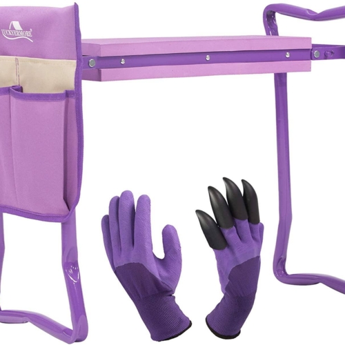 Bosonshop Garden Kneeler and Seat Folding Kneeling Bench Stool with Tool Pouches Soft EVA Foam for Gardening, Purple