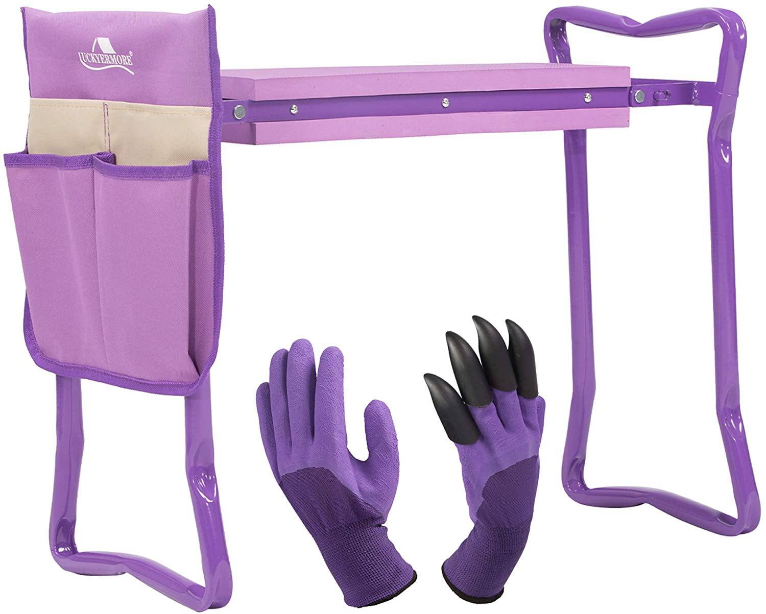Bosonshop Garden Kneeler and Seat Folding Kneeling Bench Stool with Tool Pouches Soft EVA Foam for Gardening, Purple 1 Bosonshop Garden Kneeler and Seat Folding Kneeling Bench Stool with Tool Pouches Soft EVA Foam for Gardening, Purple