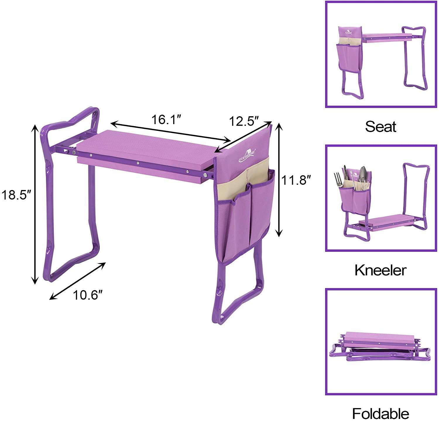 Bosonshop Garden Kneeler and Seat Folding Kneeling Bench Stool with Tool Pouches Soft EVA Foam for Gardening, Purple 6 Bosonshop Garden Kneeler and Seat Folding Kneeling Bench Stool with Tool Pouches Soft EVA Foam for Gardening, Purple