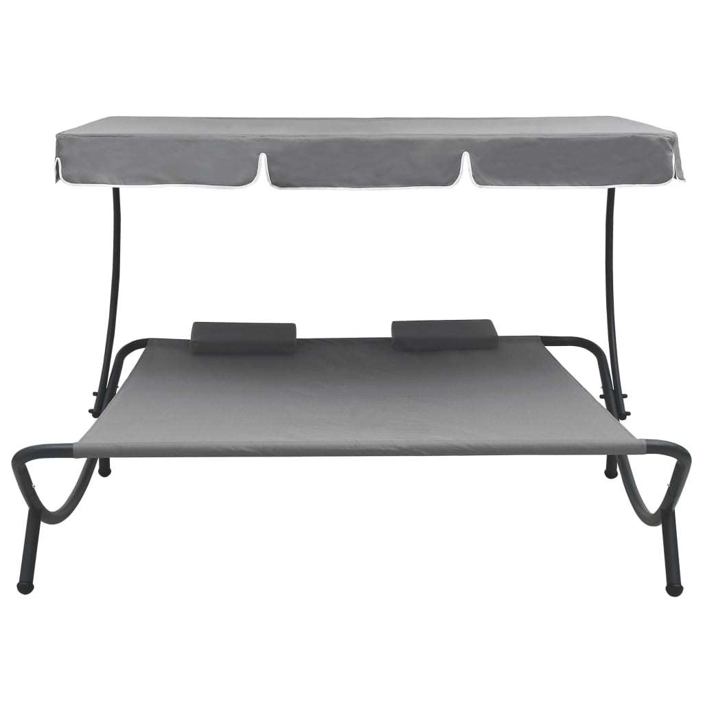 Outdoor Lounge Bed with Canopy and Pillows Gray 2 Outdoor Lounge Bed with Canopy and Pillows Gray