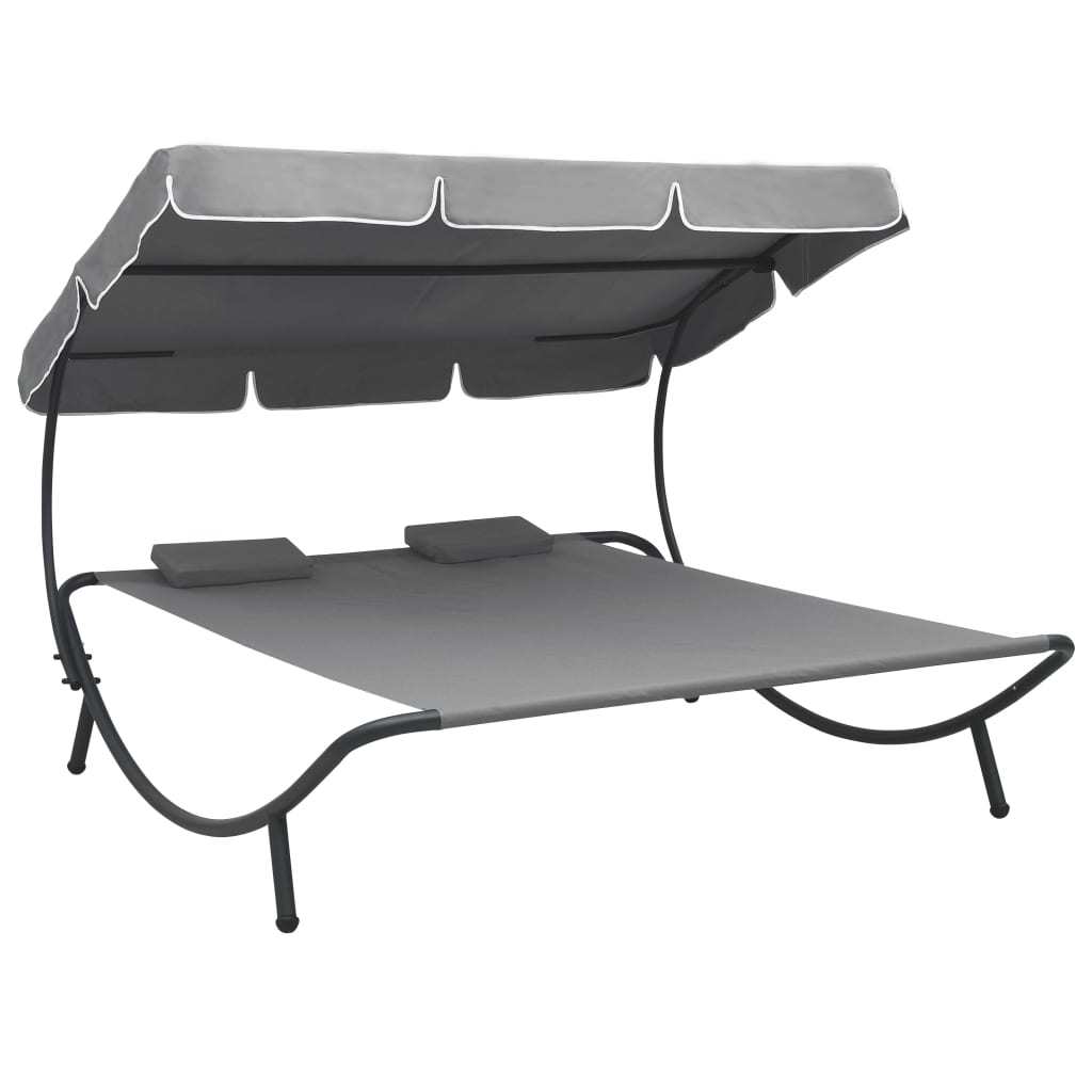 Outdoor Lounge Bed with Canopy and Pillows Gray 1 Outdoor Lounge Bed with Canopy and Pillows Gray