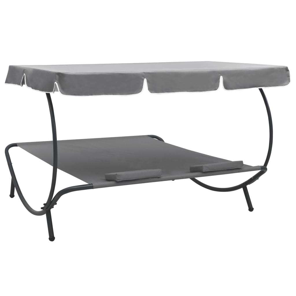 Outdoor Lounge Bed with Canopy and Pillows Gray 4 Outdoor Lounge Bed with Canopy and Pillows Gray