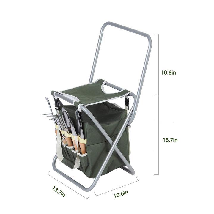 Bosonshop 9 PCS Garden Tools Set Ergonomic Wooden Handle Sturdy Stool with Detachable Tool Kit Perfect for Different Kinds of Gardening 4 Bosonshop 9 PCS Garden Tools Set Ergonomic Wooden Handle Sturdy Stool with Detachable Tool Kit Perfect for Different Kinds of Gardening