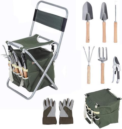 Bosonshop 9 PCS Garden Tools Set Ergonomic Wooden Handle Sturdy Stool with Detachable Tool Kit Perfect for Different Kinds of Gardening 1 Bosonshop 9 PCS Garden Tools Set Ergonomic Wooden Handle Sturdy Stool with Detachable Tool Kit Perfect for Different Kinds of Gardening