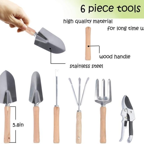 Bosonshop 9 PCS Garden Tools Set Ergonomic Wooden Handle Sturdy Stool with Detachable Tool Kit Perfect for Different Kinds of Gardening