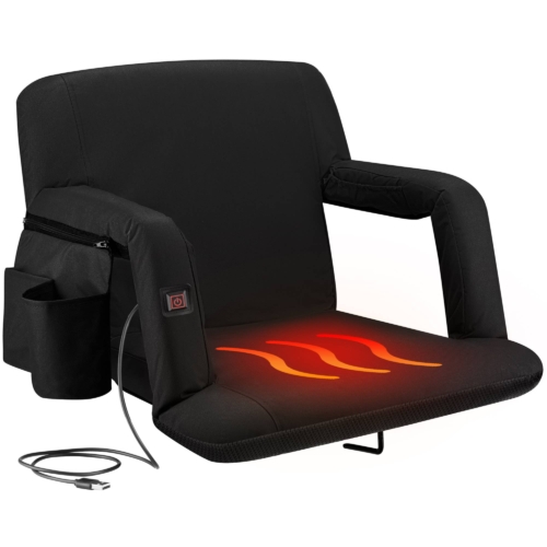 Alpcour Reclining Heated Stadium Seat with Armrests, Orange - Extra-Wide
