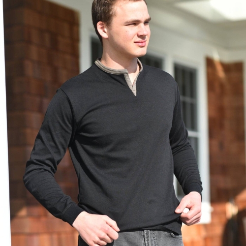 Long Sleeve Henley Slit Collar