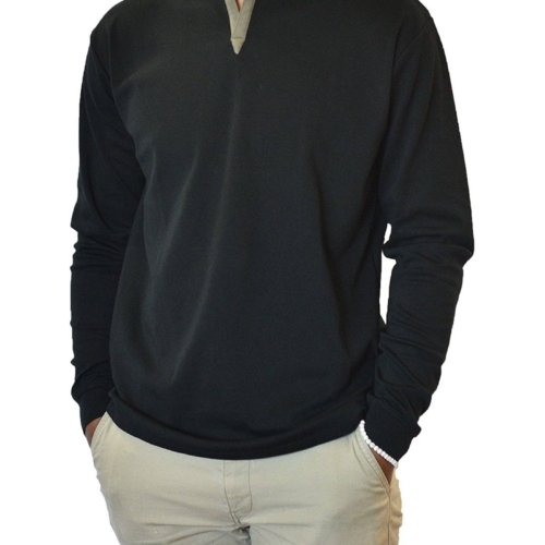 Long Sleeve Henley Slit Collar