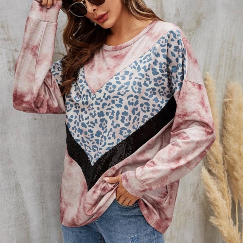 Animal Print & Sequin Black Striped Top In Pink Pastel Tie Dye