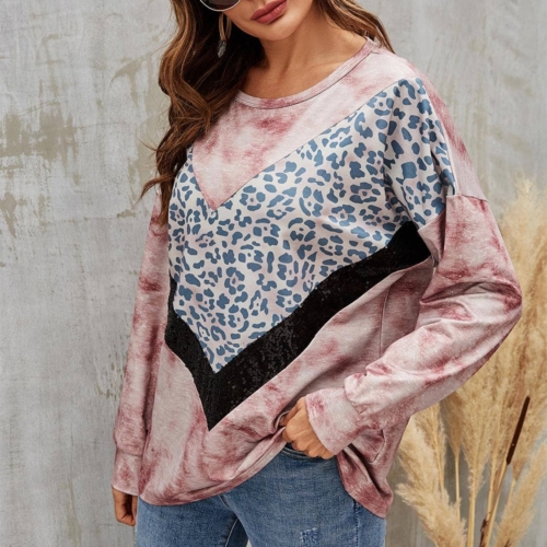 Animal Print & Sequin Black Striped Top In Pink Pastel Tie Dye