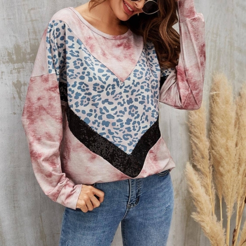 Animal Print & Sequin Black Striped Top In Pink Pastel Tie Dye