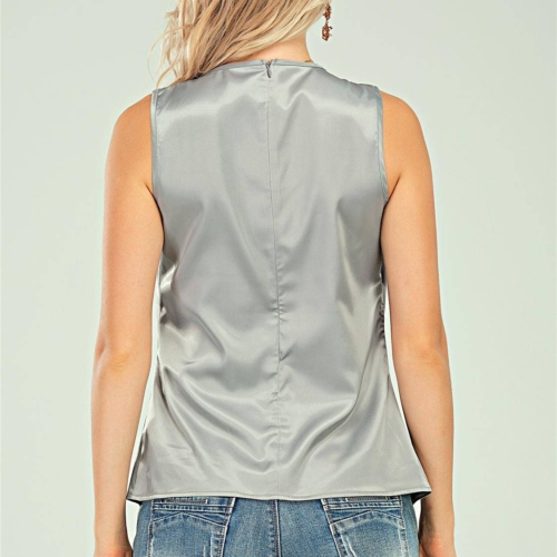 Ruffle Details Sleeveless Blouse In Silver Grey