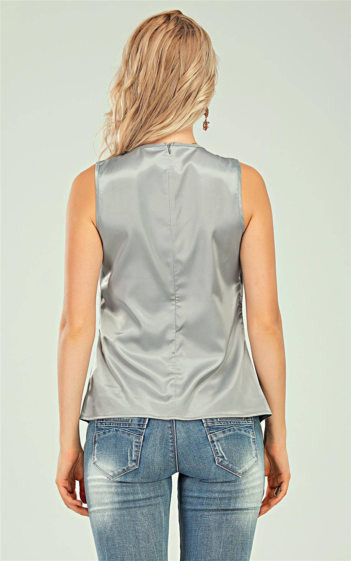 Ruffle Details Sleeveless Blouse In Silver Grey 2 Ruffle Details Sleeveless Blouse In Silver Grey