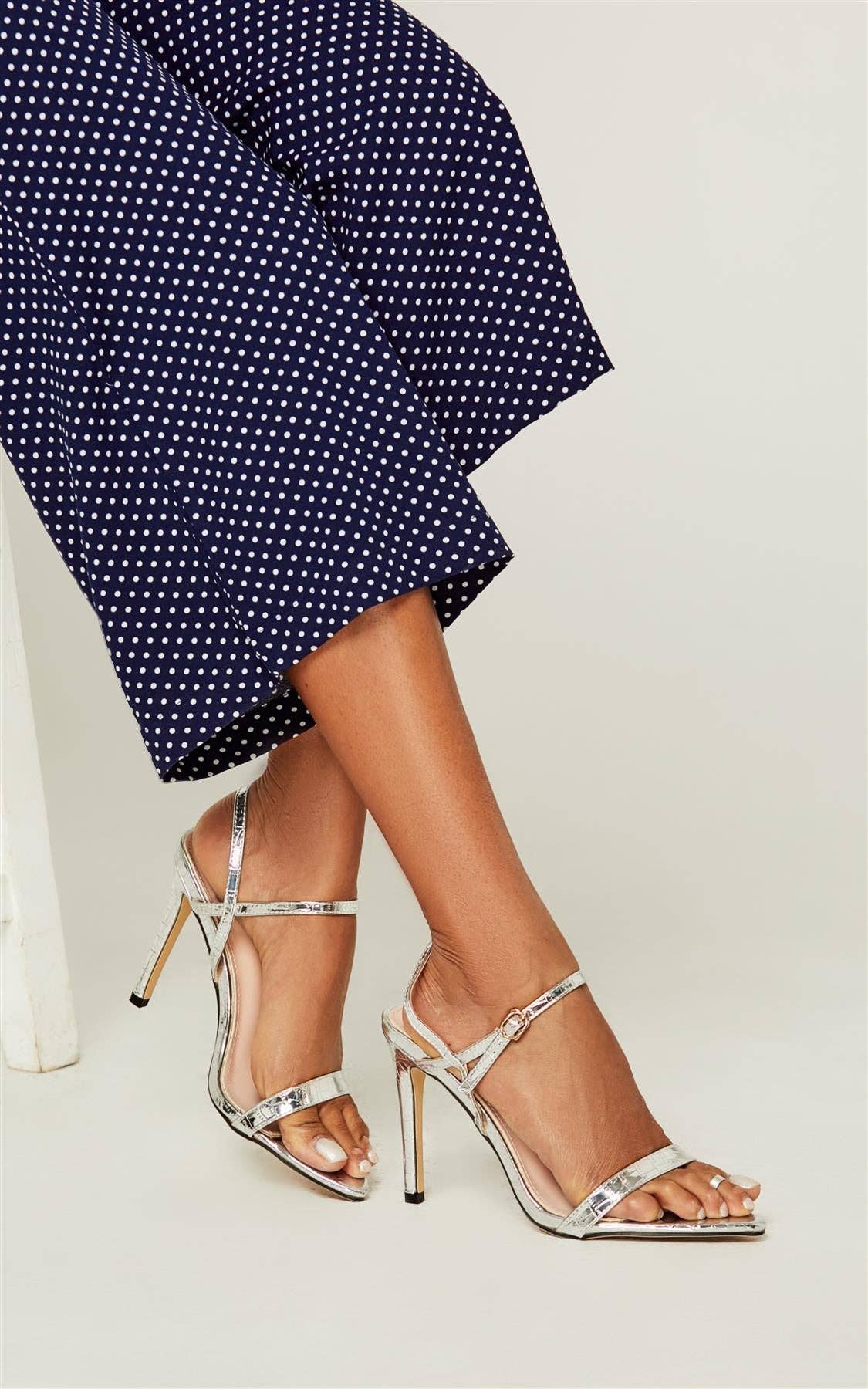 Strappy High Heeled Sandal Silver 3 Strappy High Heeled Sandal Silver