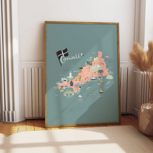 Illustrated map of Cornwall print