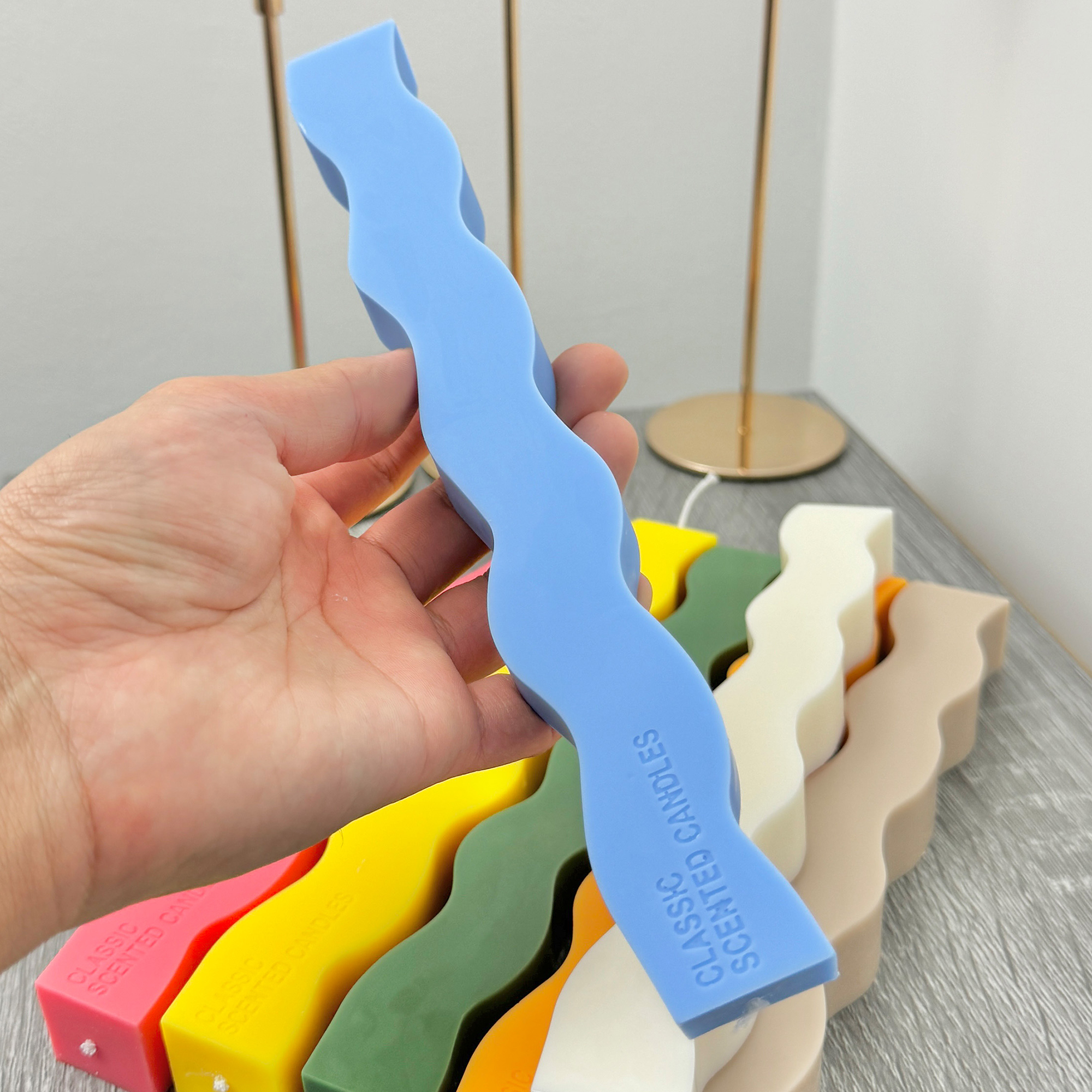 curvy-wavy- twisty-twisted-candle-wavy-candle-curvy-tall-candle-pastel-colour-candles (3) Colourful wavy pillar candle with a geometric design, perfect dinner table candles!