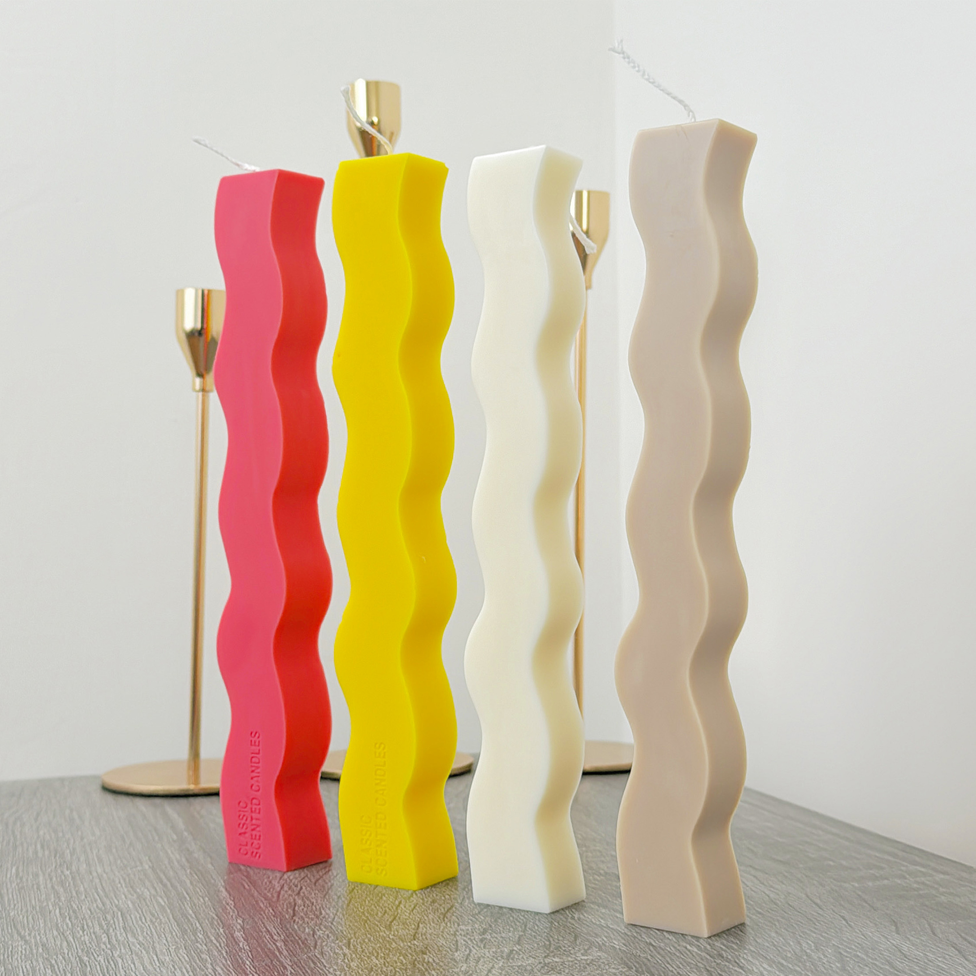 curvy-wavy- twisty-twisted-candle-wavy-candle-curvy-tall-candle-pastel-colour-candles (9) Colourful wavy pillar candle with a geometric design, perfect dinner table candles!