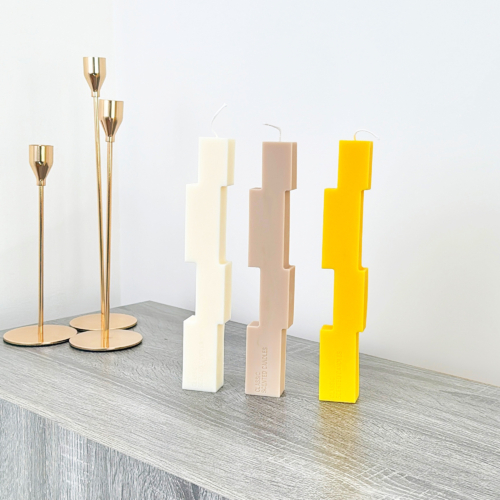 Our block pillar candles are perfect home decor candles for mantelpieces, shelves and dinner tables. These colourful geometric pillar candles are ideal for using as dinner table candles.