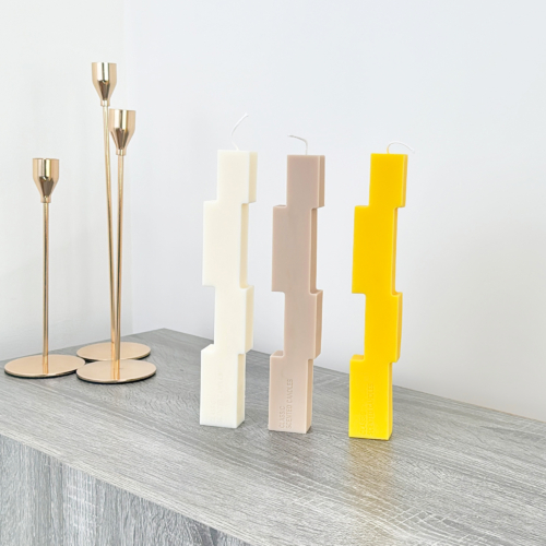 Our block pillar candles are perfect home decor candles for mantelpieces, shelves and dinner tables. These colourful geometric pillar candles are ideal for using as dinner table candles.