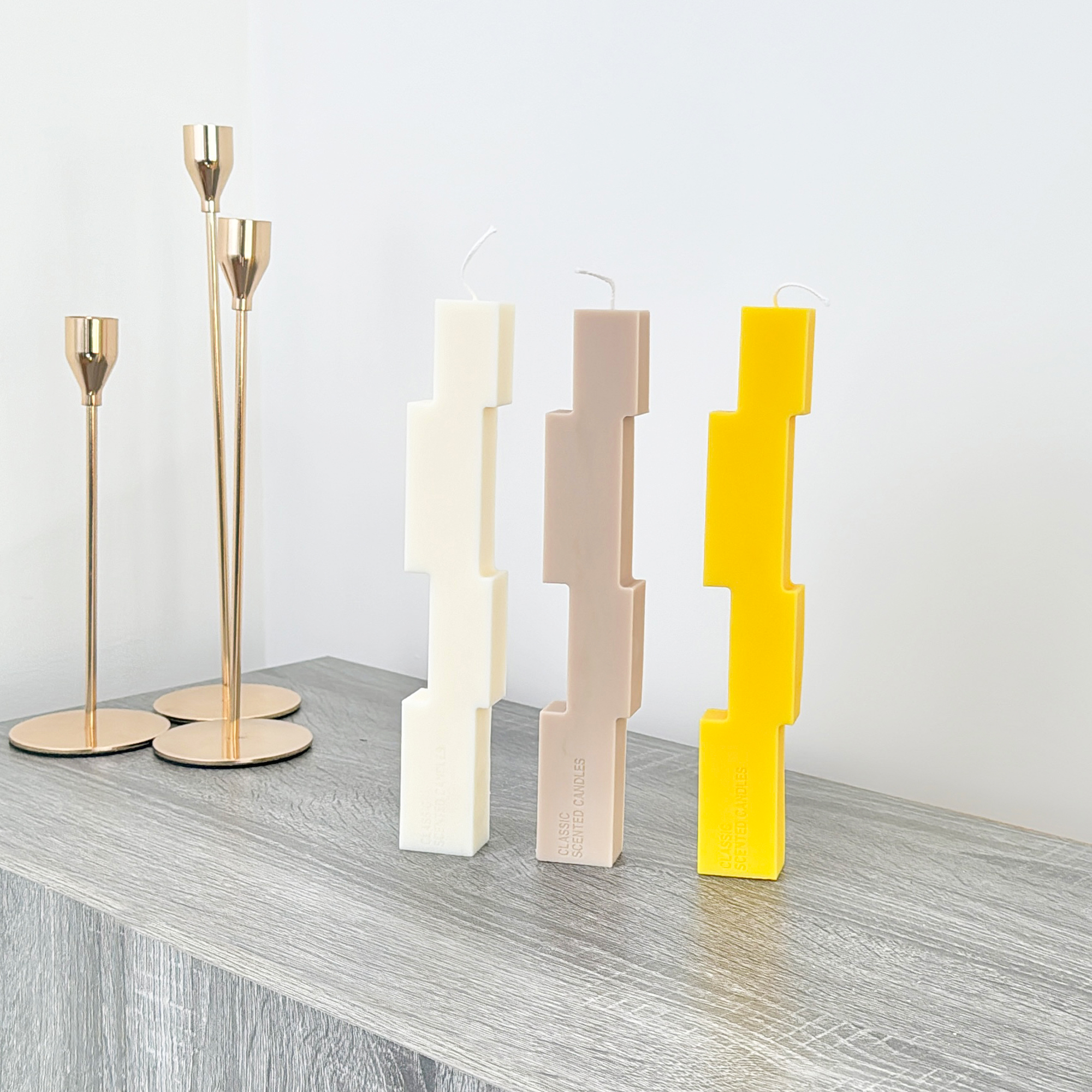colourful-block-candles-geometric-pillar-candle-minimalist-home-decor-dinner-table-candles (3) Our block pillar candles are perfect home decor candles for mantelpieces, shelves and dinner tables. These colourful geometric pillar candles are ideal for using as dinner table candles.